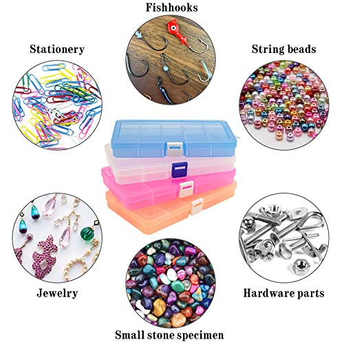 Qualsen Bead Organizer Box with Adjustable Dividers, 15 Girds, 4 Pack | Plastic Organizer Box with Dividers, Ideal as a Tackle Boxs for Beads, Jewelry, Crafts, Screws, Small Parts and More - size: 15 Gird-4s