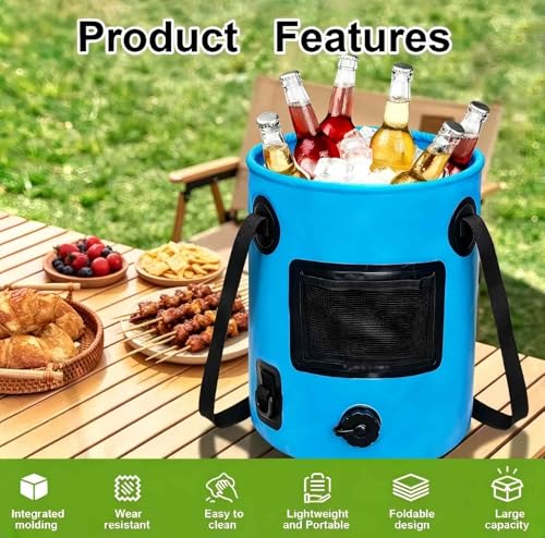 6.6 Gallon Collapsible Bucket with Drain Valve & Handle, Portable Outdoor Water Bucket for RV, Camping, Fishing, Hiking, Gardening & Car Washing