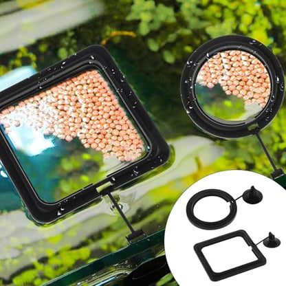 2PCS Fish Aquarium Feeding Ring Aquarium Feeding Ring Fish Tank Station Floating Food Tray Feeder Square Circle Accessories Foods Feeder with Suction Cup（Black）