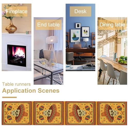 Cotton Linen Table Runner Mexican, Mexican Skull Cartoon Traditional Celebration Latino Rectangle Table Collection for Dinner Wedding Birthday Party 13x36 Inch - color: Mexican-1, size: 13x36 Inch
