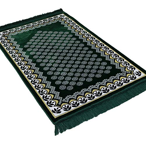 Modefa Turkish Islamic Prayer Rug - Thin & Lightweight Velvet Praying Carpet - Soft Muslim Praying Mat Janamaz - Ramadan or Eid Gift for Men & Women - with Car Hanger - Vined Arch (Daisy Green) - color: Daisy Green