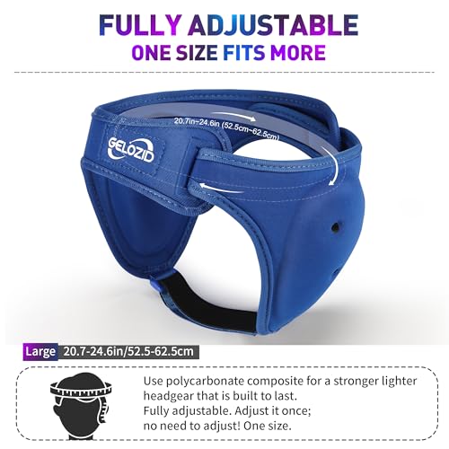 Gelozid Adjustable Wrestling Headgear for BJJ, MMA Grappling and Training, Ear Guard and Cauliflower Protection Helmet - color: Blue