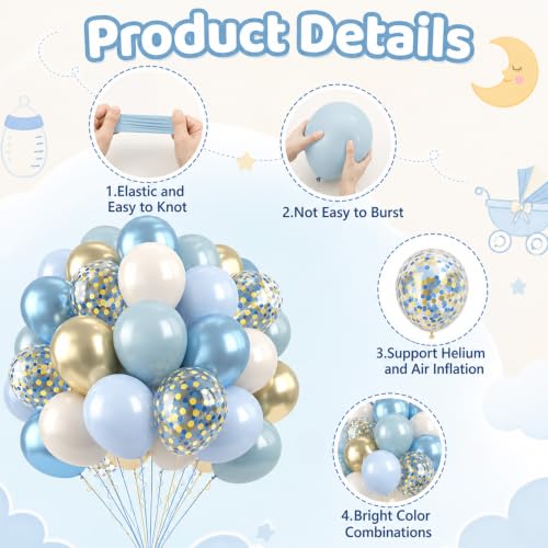 Paready Blue Gold Balloons, 60 Pcs Party Balloons for Boys Graduation - color: Blue Gold