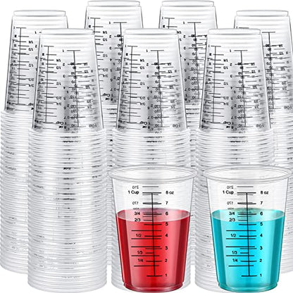 Yunsailing 200 Pack 8 oz Disposable Measuring Cups for Resin Epoxy | Bulk Clear Plastic Reusable Liquid Mixing Cups for Craft Resin Paint Cooking and Baking Supplies
