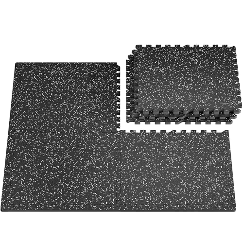 0.56" Rubber Top Gym Flooring, Heavy Duty Interlocking Gym Mats for Home Gym, Non-Slip Workout Mat, 24 x 24in Large Gym Floor Mat, Protect Floors from Weights & Equipment, 24 Sq Ft, Black/Grey - size: 6 Tiles (24 Sq Ft)