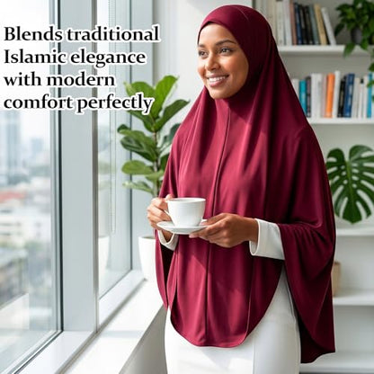 Ababalaya Women's Elegant Modest Muslim Islamic Ramadan Soft Lightweight Jersey Hijab Long Scarf - color: Burgundy, size: X-Large
