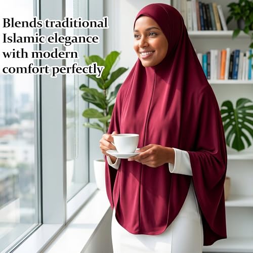 Ababalaya Women's Elegant Modest Muslim Islamic Ramadan Soft Lightweight Jersey Hijab Long Scarf - color: Burgundy, size: Medium