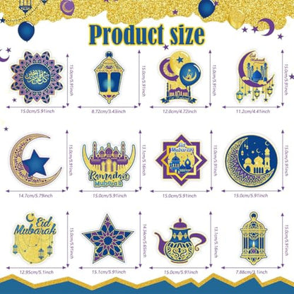 Ramadan Decorations for Home,Blue and Gold Ramadan Eid Mubarak Banner, Hanging Swirls Streamer Bunting for Muslim Islamic Kareem Festival Al-Fitr Iftar Party Favors Supplies