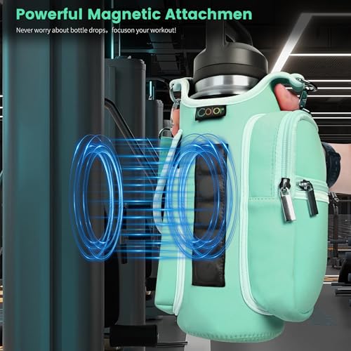 icolor Magnetic Gym Bag Water Bottle Carrier Holder with Phone Pockets & Shoulder Strap,Gym Magnetic Bag 5 Built-in Magnets Gym Accessories Organizer Sling Bottle Bag Pouch Sleeve - color: Green