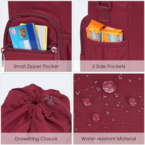 sportsnew 40oz Insulated Crossbody Water Bottle Bag Gym Hiking Phone Pocket | Water-resistant Lining, Padded Strap, Top Handle, Drawstring, Phone Pocket, Elastic Slots, Built-In Key Clip for Gym Walking - color: Red