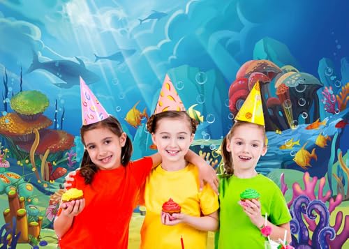 CHAIYA Under The Sea Backdrop Ocean Little Mermaid Backdrop Background for Under The Sea Theme Baby Shower Photo Booth Banner Party Cake Table Decoration 7x5ft - size: 7′x5′