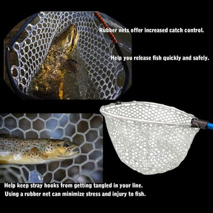 Rubber Fishing Net Replacement Hook Resist Net for Fly Fish Landing Net - color: White, size: XL:Fits Hoop 23.6"-25"|Net Dia.23.6"|Depth:18"