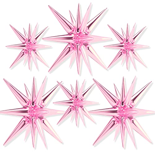 PartyWoo Pink Star Foil Balloons 6pcs Different Sizes Pack of 27 22 Inch Explosion Spike Mylar Balloons for Birthday Gender Reveal Baby Shower Engagement Wedding Bachelorette Party Decorations - color: Pink, size: 6 PCS - 27&22 Inch