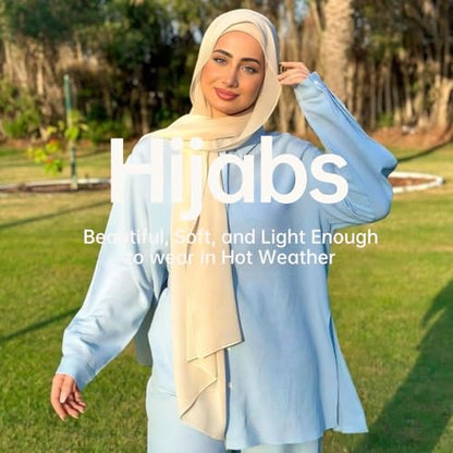 Harewom Chiffon Hijab for Women Sheer Shawl and Wraps for Wedding Bridal Scarves Summer Lightweight Sun-proof Scarf - color: Beige-yellow Chiffon Hijab Shawls Scarves