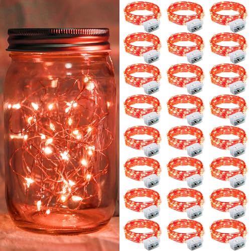 24 Pack Red Fairy Lights 7Ft 20 LED Twinkle String Lights 3 Modes Battery Operated Waterproof Firefly Starry for Mason Jar Party Table Centerpieces Halloween Christmas Valentines Day - color: Red, size: 24