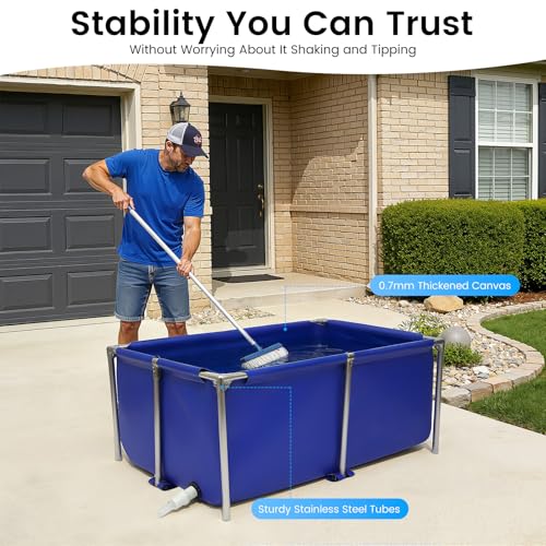 Canvas Fish Pond 127 Gal, Blue Above Ground Foldable Koi Tank, Water Tank | Steel Frame | Drain Valve | Collapsible Design | UV & Freeze Resistant | For Fish, Koi, Turtle, Aquaculture, Irrigation