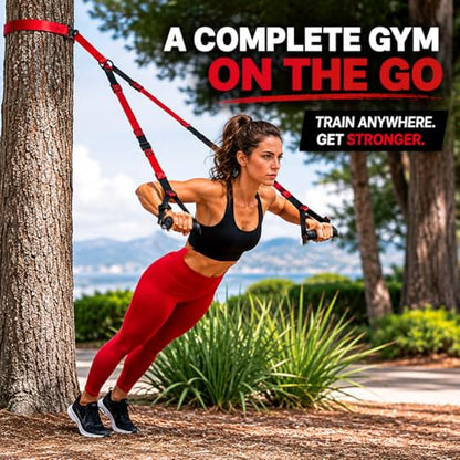 Valor Fitness Suspension Trainer System with Adjustable Training Straps, Full Body Bodyweight Workout Equipment for Home Gym, Resistance Training, Includes Extension Strap, Carabiner, and Storage Bag