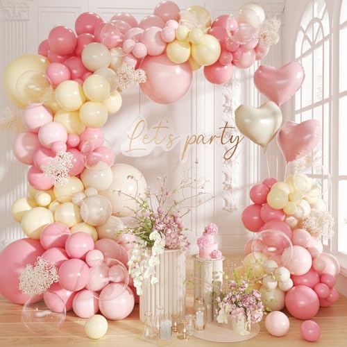 Pink and Yellow Balloon Arch Kit,150Pcs Pastel Pink Light Pink Yellow Sand White Balloons for Baby Shower Bridal Shower Wedding Bee Bear Themed Birthday Party Decorations - color: Pink Yellow