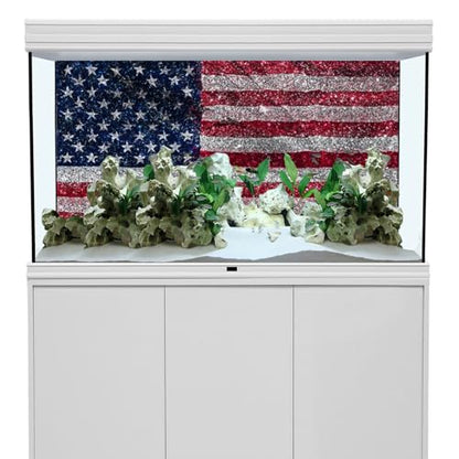 48x20 in Glitter American Flag Aquarium Backdrop Vinyl Fish Tank Background - size: 48x20in/120x50cm