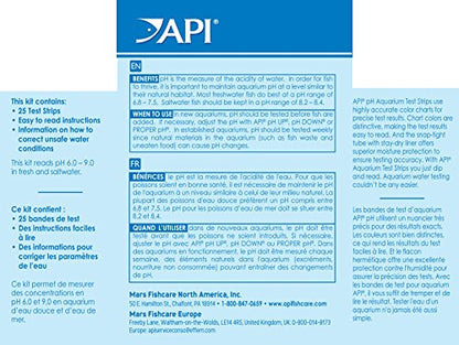 API TEST STRIPS,For Variety of Water Parameters,Monitor aquarium water quality and help prevent invisible water problems that can be harmful to fish,Use weekly and when problems appear,25-Count (33F) - style: pH