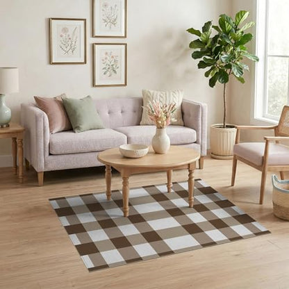 4'x6' Washable Farmhouse Plaid Accent Rug, Beige Non-Shedding Small Carpet for Playroom, Bedroom, Reading Nook, Pet Friendly & Non-Slip | Ref:1910431 - color: Beige/Pattern 32, size: 4' x 6' (Rectangular)