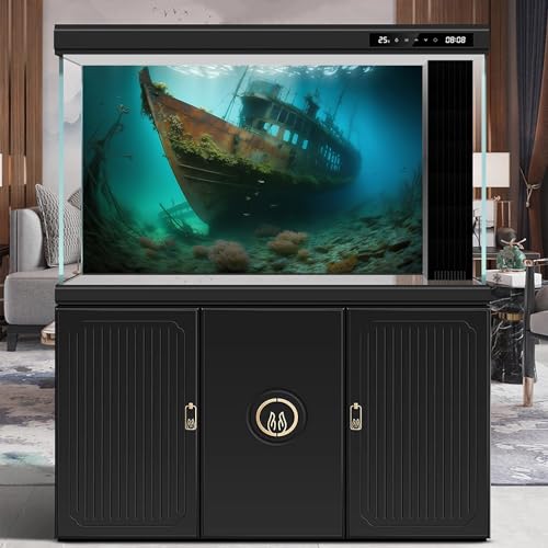 Underwater Shipwreck Aquarium Background Ocean Bottom Abandoned Ship Wreck Fish Tank Background Undersea Rusty Sunken Ship Terrarium Backgrounds Sunken Pirate Ship Reptile Tank Backgrounds 24x16in - color: Blue_Green, size: 24(W)x16(H)in