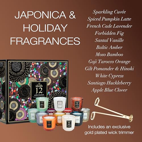 Voluspa 12 Day Advent Calendar Scented Candles Gift Set, 2.5 oz Each, 25 Hour Burn Time, Scented for Women and Men