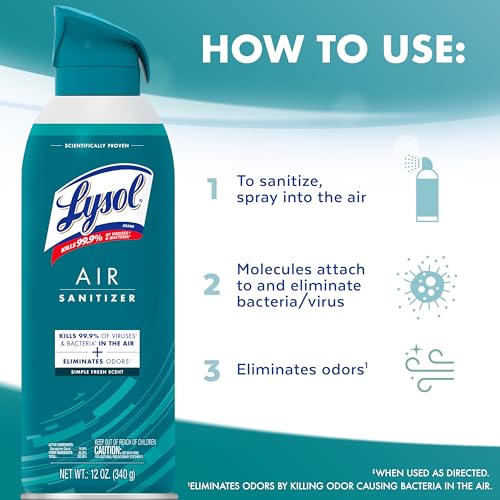 Lysol Air Sanitizer with Bacterial Odor Eliminator for Home & Office, Air Freshener Alternative, Simple Fresh Scent, 10 oz (Pack of 3) - size: 10 Ounce (Pack of 3)