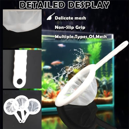 3 Pack Brine Shrimp Sieve Net, Aquarium Filter Strainer with 80/120/200 Mesh for Artemia Eggs, Brine Shrimp and Fry Harvesting, Food-Grade Nylon Mesh Net for Fish Tank