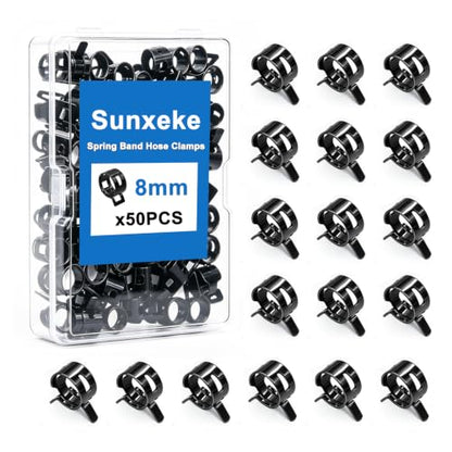 50Pcs 8mm Spring Band Hose Clamps, Black Fuel Line Hose Clamp Low Pressure Air Clip Strap for Silicone Vacuum Hose Fuel Line Clamps - color: Black-8mm-50pcs