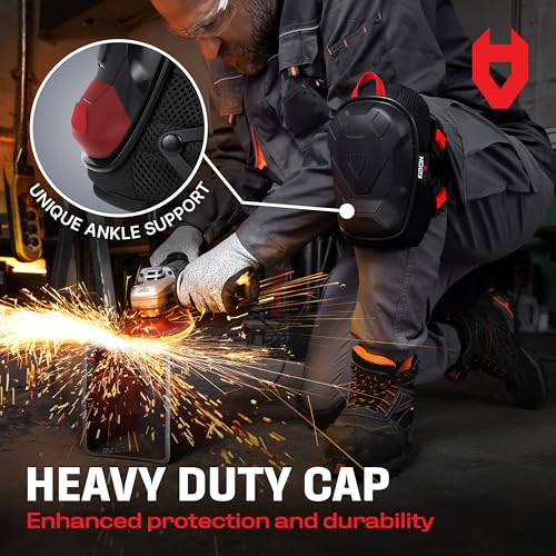 NoCry Professional Work Knee Pads for Men and Women with Non-slip Heavy Duty Cap and Ankle Support — Soft Foam Cushion and Gel Knee Pads for Men Construction — Easy to Fasten Kneepads with Hang Loop