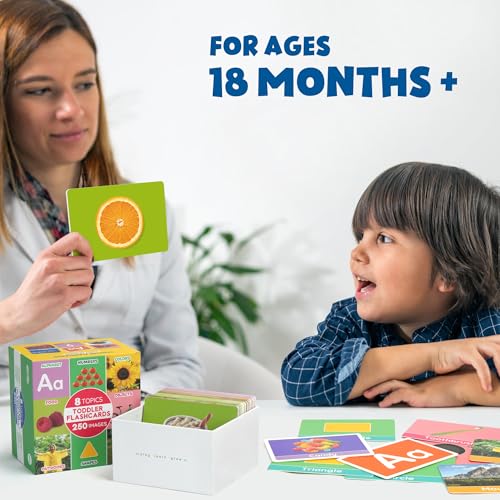BenBen Flash Cards for Toddlers, Extra Thick, 250 Images, Double-Sided Educational Flashcards, Alphabet, Number, Animal, Shape, Color, Preschool Learning Activities, Gift for Kids 1 2 3 4 Years