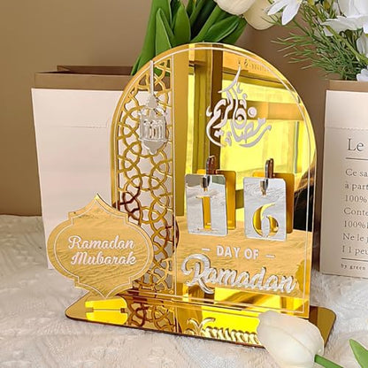 Ramadan Advent Calendar 2026, Eid Mubarak Countdown Calendars Tracker Date Gift DIY Arabic Muslim Islamic Holiday Table Home Decorations Count Down Calendar (Acrylic Gold) - color: Gold
