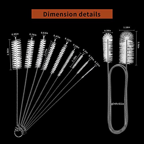 10 Pcs Flexible Drain Brush Straw Cleaner Brush Set,Pipe Cleaners Brush,61Inch Stainless Steel Double-Ended Hose Brush 8.2Inch Nylon Long CPAP Tube Cleaning Brush for Home Kitchen Sink Plumbing(White) - color: White