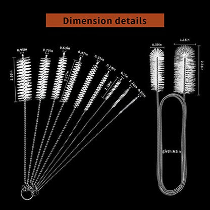 10 Pcs Flexible Drain Brush Straw Cleaner Brush Set,Pipe Cleaners Brush,61Inch Stainless Steel Double-Ended Hose Brush 8.2Inch Nylon Long CPAP Tube Cleaning Brush for Home Kitchen Sink Plumbing(White) - color: White