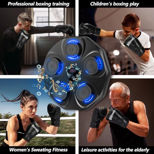 Music Boxing Machine, Interactive Punching Trainer with Boxing Gloves, Large Size Wall Mounted Electronic Boxing Target for Adult Kids, 9 Modes & 9 Speeds - color: Black