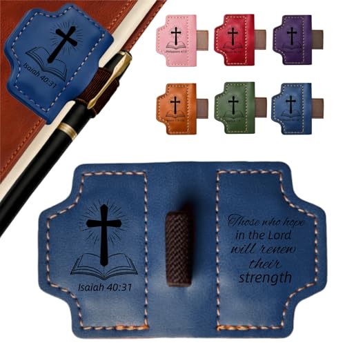 MOTEERLLU Bygone Mark Personalized Magnetic Leather Bookmark Pen Holder, Christian Gifts, Inspirational Bible Book Marks for Reading Women, Men, Teachers, Book Lover(Blue Isaiah 40:31) - color: Blue, size: Isaiah 40:31
