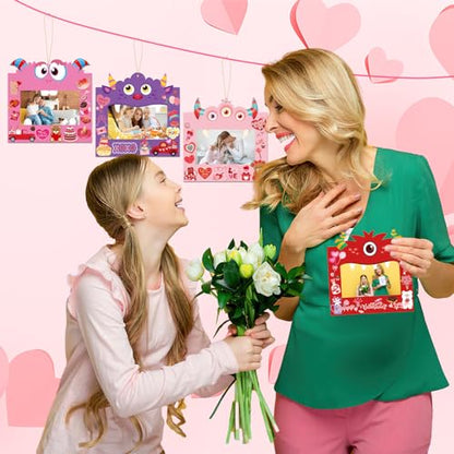 NOVWANG Picture Frame Craft Kit, 30 Pack Valentine's Day DIY Photo Frame, Monster Design, 6.7 inches/17 cm, Multicolour - Valentine's Day Style - color: Pink