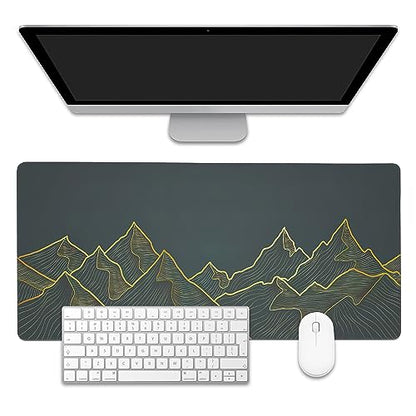 Mountain Line Art Large Gaming Mouse Pad,Waterproof Desk Mat for Desktop,Non-Slip Rubber Base Mousepad with Stitched Edges for Laptop Office and Home 35.4X15.7 Inch - color: Mountain Line Art