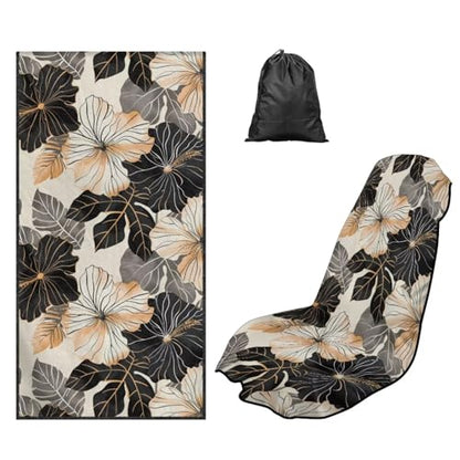 Hibiscus Print Car Seat Towel Cover After Gym Anti-Slip Soft Towel Bucket Seat Covers 60 x 33 Inch Universal Sweat Towels for Truck Sedan SUV, Easy to Install - color: Brown and Black - Hibiscus