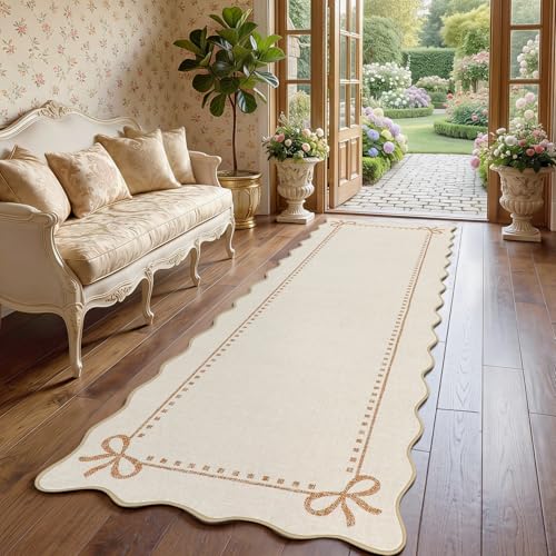 Garvee Scalloped Bow Runner Rug 2x6 Washable Kitchen Runner Rug Non-Slip - color: Beige, size: 2' x 6' (Rectangular)
