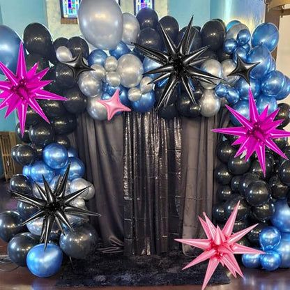 21 Pcs Star Balloons,22/18/10 Inch Star Foil Mylar Balloon - color: Black Pink Hot Pink