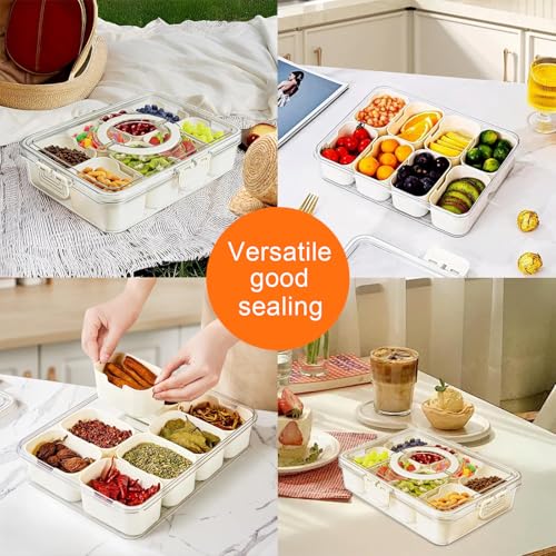 Snackle Box Container, Divided Serving Tray with Lid and Handle, 8 Compartment Portable Snack Box Containers, Clear Storage Organizer for Fruit Candy Nuts Veggie, Perfect for Road Travel Party - size: 8 Compartments