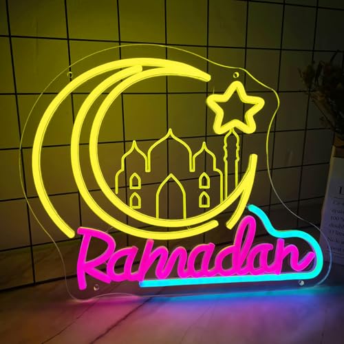 Ramadan Neon Sign Crescent Moon and Star Led Neon Light Ramadan Decoration for Home USB Powered Ramadan Lights for Party Eid Mubarak Decor Islamic Muslim Home Wall Decor Ramadan Gifts for Friends Family - color: Ramadan