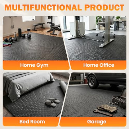 36 Tiles EVA Puzzle Exercise Floor Mats Set, Interlocking Foam Gym Tiles | 12.6"x12.6"x0.4", Water-Resistant Flooring for Home Gym, Workout Equipment, Kids' Play Areas, Garage Playroom - Black