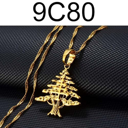 Liban Pendants Necklaces Lebanese Cedar Jewelry Lebanon Map Eastern Rite Church Maronite Cross Allah Symbol - color: Gold Color 3
