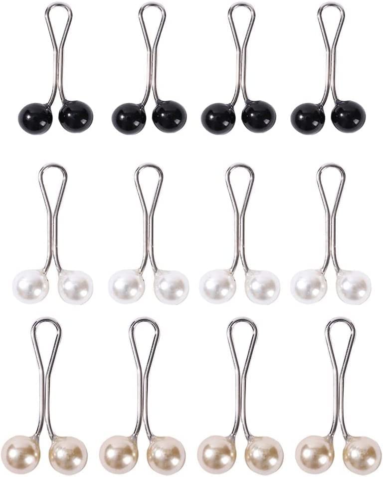 12Pcs Multicolor Headscarf Pearl Pins Clips U Shape Hijab Scarf Lady Muslim Scarf Shawl Clips Scarf Brooches Pin Jewelry Accessories (Black&White&Gold)