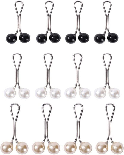 12Pcs Multicolor Headscarf Pearl Pins Clips U Shape Hijab Scarf Lady Muslim Scarf Shawl Clips Scarf Brooches Pin Jewelry Accessories (Black&White&Gold)