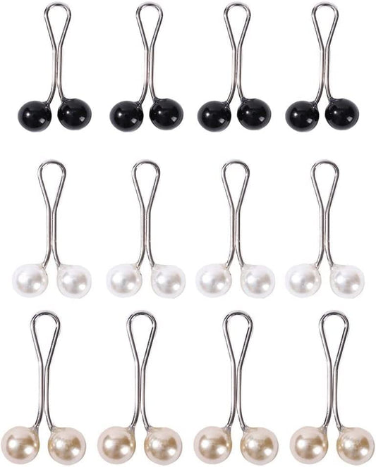 12Pcs Multicolor Headscarf Pearl Pins Clips U Shape Hijab Scarf Lady Muslim Scarf Shawl Clips Scarf Brooches Pin Jewelry Accessories (Black&White&Gold)