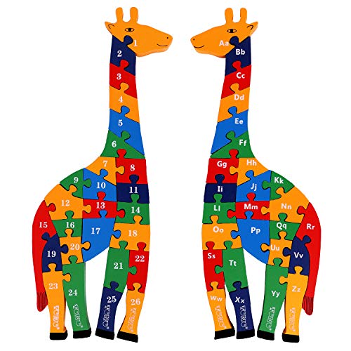 TOWO Wooden Alphabet & Number Puzzle, Giraffe Letter Blocks Toy